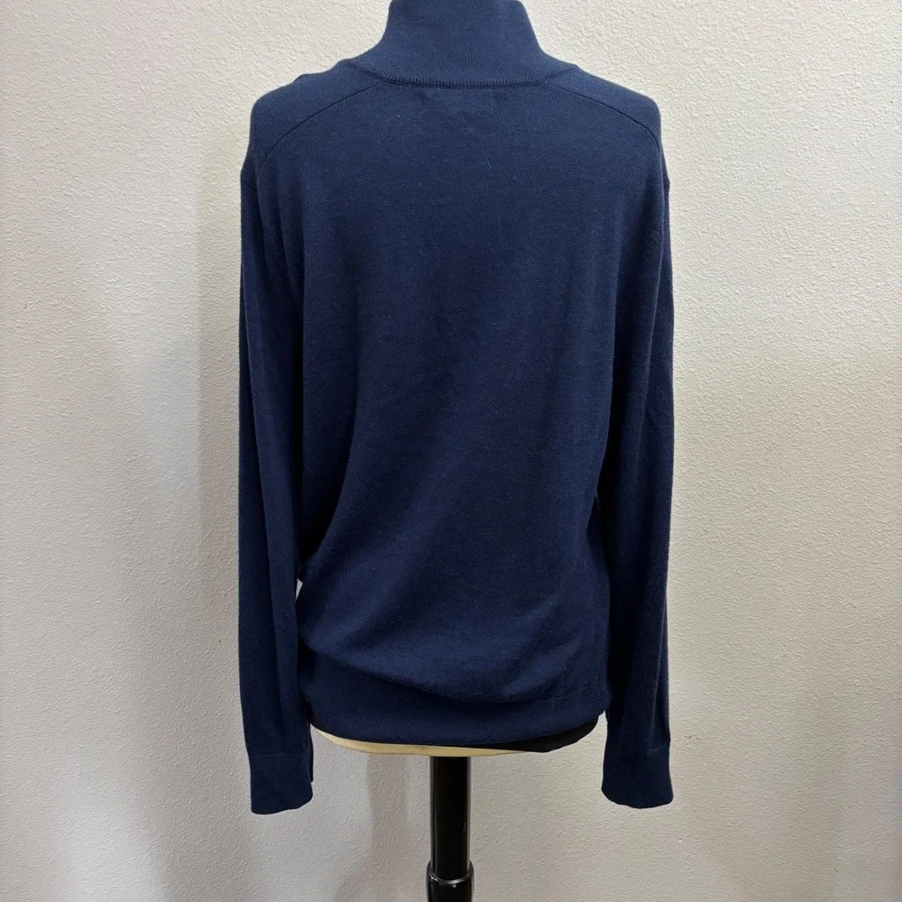 Banana Republic Mens L Blue Merino Wool Snap Mock Neck Sweater Pullover